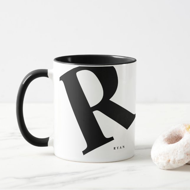 Caneca Inicial Grande | Tipografia moderna | Preto (Com Donut)
