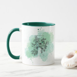 Caneca Inicial I Monograma por Aquarela Botânica Verde