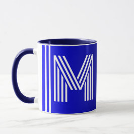 Caneca Inicial Moderna & Nome | Monograma Azul Único Pret
