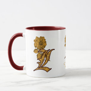 Caneca Inicial Monograma L Elegante Peônia Dourada Person