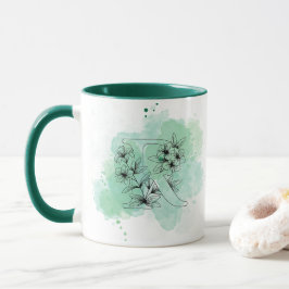 Caneca Inicial R Monograma Cor de Água Botânica Verde