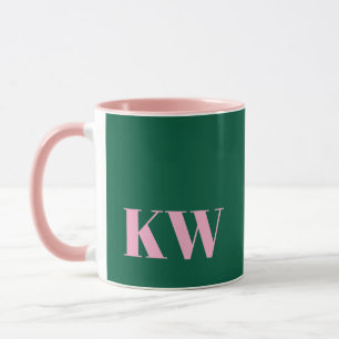Caneca Inicials Personalizadas Rosa Moderno Verde Monogra