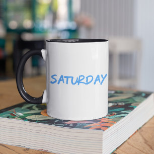 Caneca Inscrição de Design 'Sábado' no Sky Blue