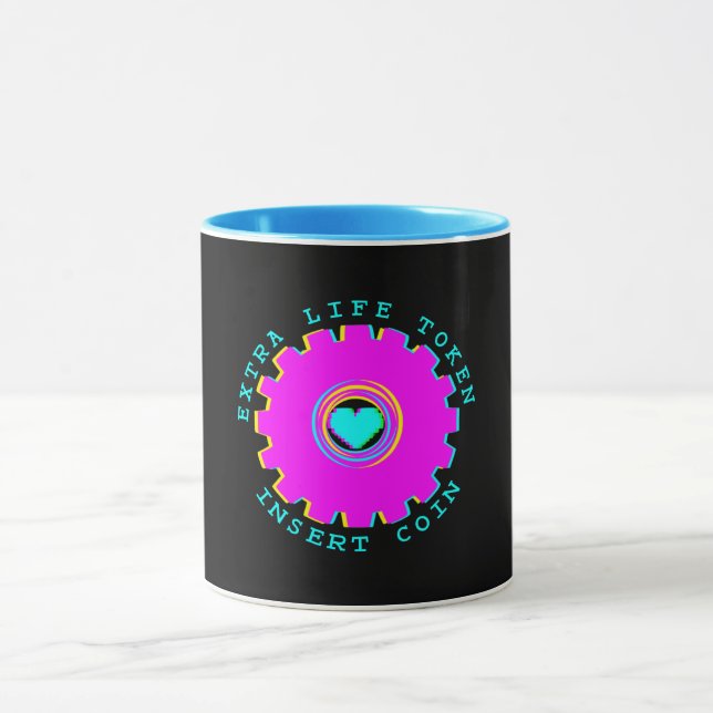 Caneca Inserir Moeda Retro Arcade Vida Extra Coração de J (Centro)