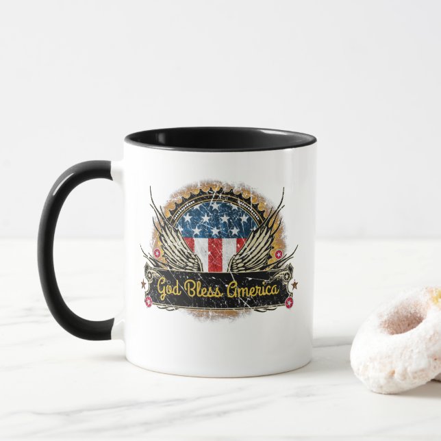 Caneca Insígnia de Bandeira de Águia Deus Abençoe a Améri (Com Donut)