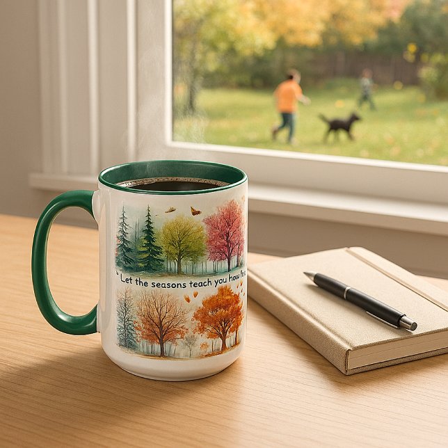 Caneca Inspirational 4- Seasons Watercolor Trees (AI generated using design prompts by Susang6)