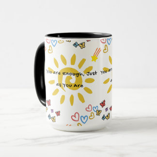 Caneca Inspirational Sun & Butterflies Doodle Pattern Com