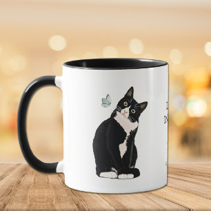 Caneca Intriguindo A Vida Preta Gato Borboleta Café Mug