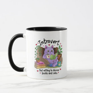 Caneca Introvertido Mas Disposto a Discutir Livros e Gato