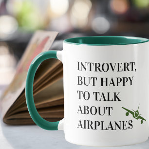 Caneca Introvertido Mas Feliz Em Falar Sobre Aviões, Engr