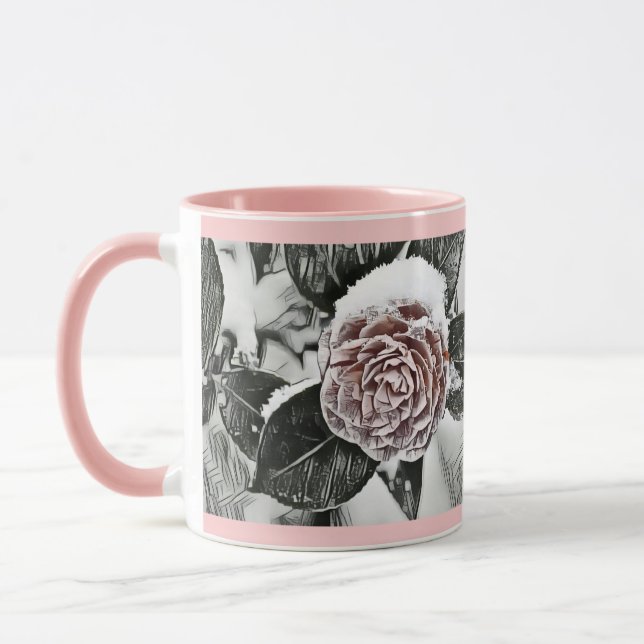 Caneca Inverno, Natal, Nevou, Desenho de Rosa Congelada (Esquerda)