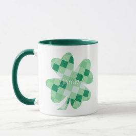 Caneca Irish Shamrock Clover Green Checks Nome Monograma