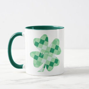 Caneca Irish Shamrock Clover Green Checks Nome Monograma