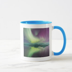 Caneca Islândia, Jokulsarlon. Luzes Aurora Refletem