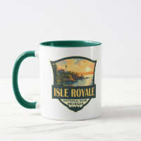 Isle Royale National Park Ilustration Retro Crachá
