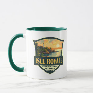 Caneca Isle Royale National Park Ilustration Retro Crachá