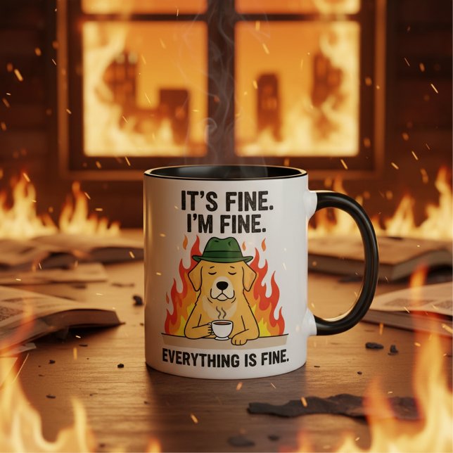 Caneca Its Fine Im Fine Everything, Meme Dog Coffee (Criador carregado)