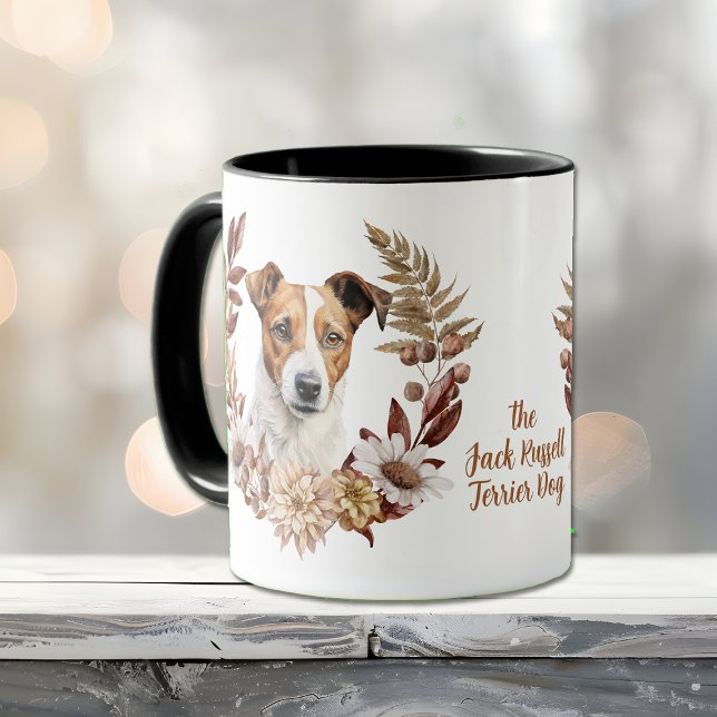 Caneca Jack Russell Terrier Dog Autumn Wreath (Criador carregado)