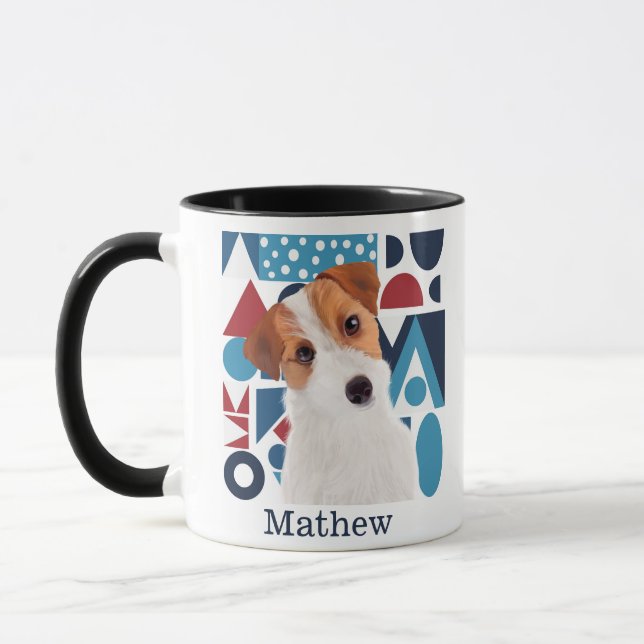 Caneca Jack Russell Terrier Dog Blue e Red Geométrico (Esquerda)
