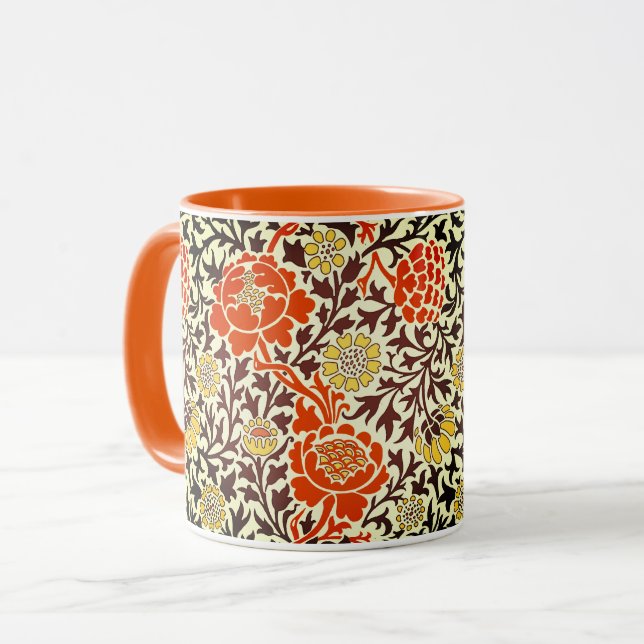 Caneca Jacobean Floral, Laranja, Marrom e Mostarda Dourad (Frente Esquerda)