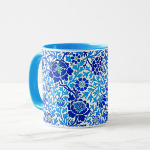 Caneca Jacobean Floral, Marinho, Branco e Azul Ceruliano