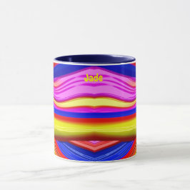Caneca JADE ~ Zany 3D Fractal ~ Rosa, Amarelo e Azul