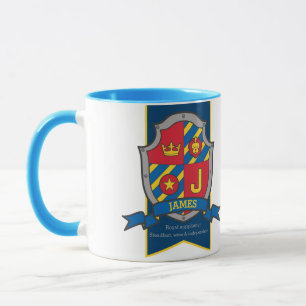 Caneca James Knight shield Red Blue name significa mug