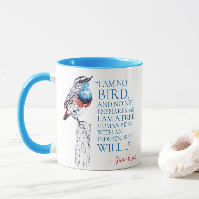 Caneca Jane Eyre - Não Sou Pássaro - Pássaro Azul Trocado (Com Donut)