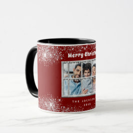 Caneca Janela de inverno da foto da neve vermelha