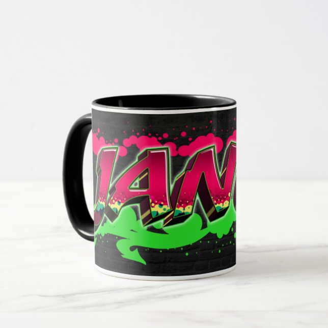 Caneca Janet Vorname Name Graffiti red green Tasse (Frente Esquerda)