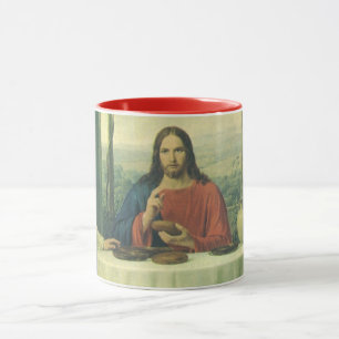 Caneca Jantar Antigo em Emaús com Jesus Cristo