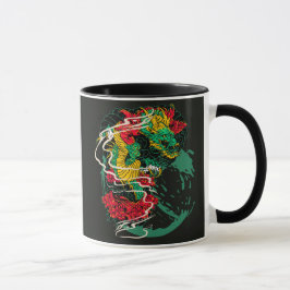 Caneca Japanese Dragon Peony Traditional Tattoo Art