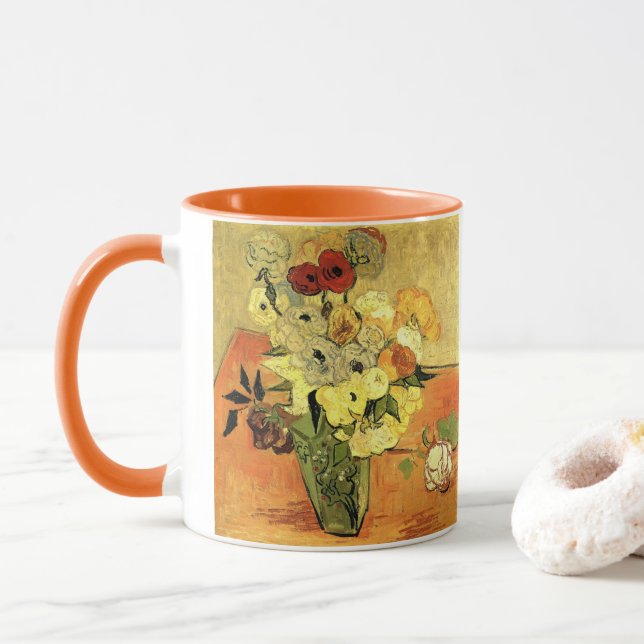 Caneca Japonês Vase, Rosas, Anemones por Vincent van Gogh (Com Donut)