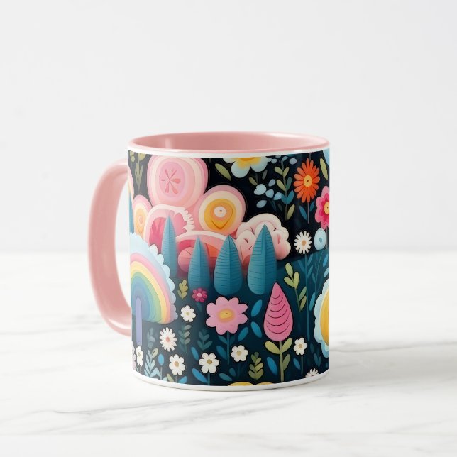 Caneca Jardim Caprichoso do Arco-íris Padrão de Fantasia  (Frente Esquerda)