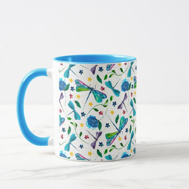 Caneca Jardim de Dragonfly de Aquarela em Cor Branca Pers (Esquerda)