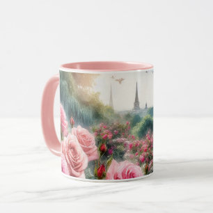 Caneca Jardim de Rosas Parisiense Torre Eiffel Rosa 