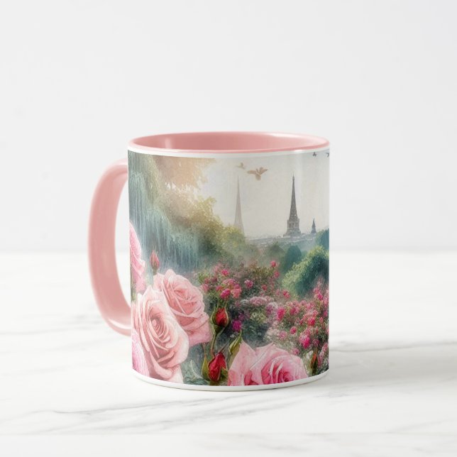 Caneca Jardim de Rosas Parisiense Torre Eiffel Rosa  (Frente Esquerda)