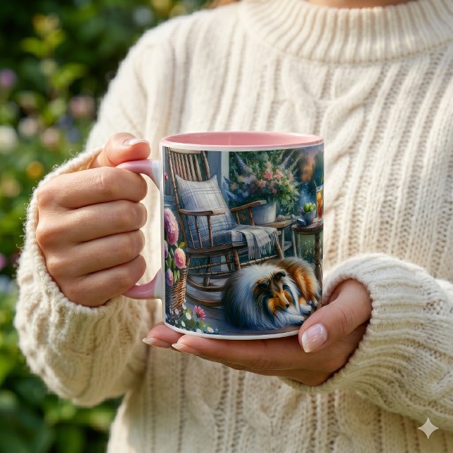 Caneca Jardim Estrelado Varanda Abrigo Sheltie Sonho (Starlit Garden Porch Sheltie Dream Mug)