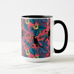 Caneca Jardim tucano em vermelho e azul