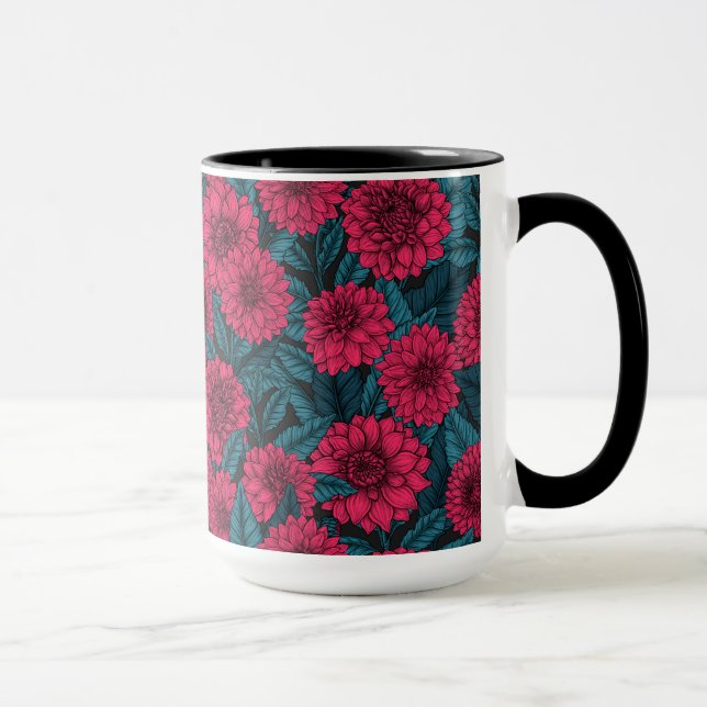 Caneca Jardim Vermelho Dahlia/folhas azuis (Direita)