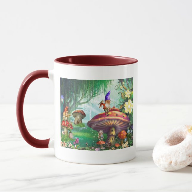 Caneca Jardins Flores Gnomos Encantados (Com Donut)