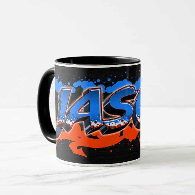 Caneca Jason Vorname Name Graffiti blue orange Tasse (Frente Esquerda)