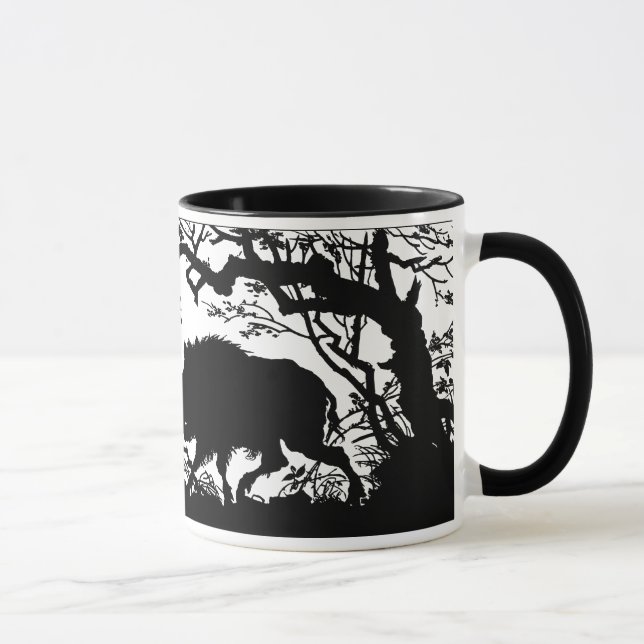 Caneca Javali que enraíza em uma floresta - silhueta (Direita)