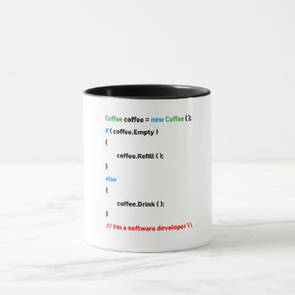 Caneca JavaScript Mug. Sou um desenvolvedor de software.