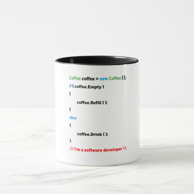 Caneca JavaScript Mug. Sou um desenvolvedor de software. (Centro)