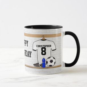Caneca Jérsei de futebol preto branco personalizado do