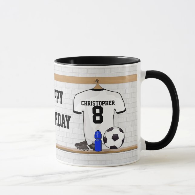 Caneca Jérsei de futebol preto branco personalizado do (Direita)