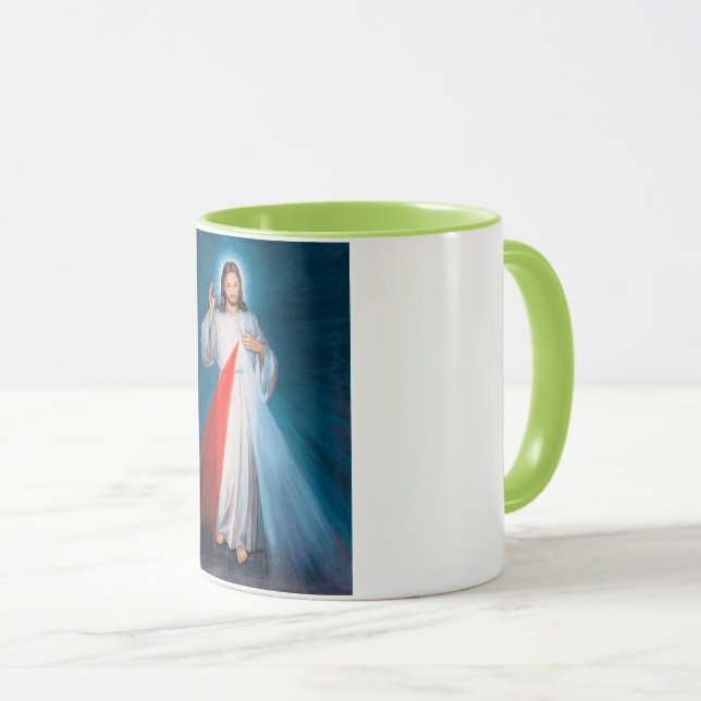 Caneca Jesus Cristo Divino Compaixão Sagrado Coração de J (Frente Esquerda)