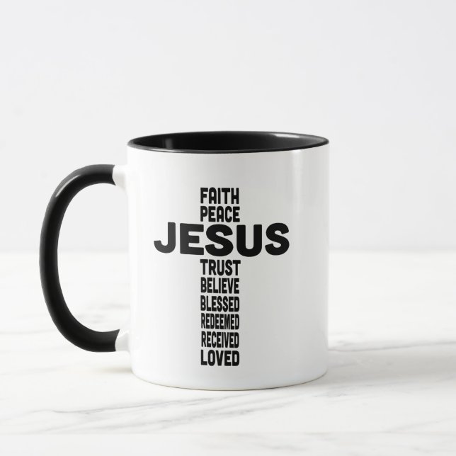 Caneca Jesus fé paz confiança fé cristão negro (Esquerda)