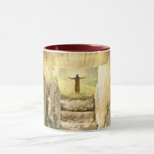 Caneca Jesus na ressurreição da Páscoa de tumba vazia